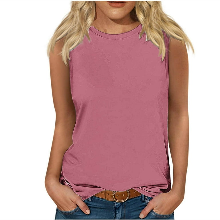 Casual Sleeveless Solid Color Round neck Plus size Tops Casual Sleeveless Solid Color Round neck Plus size Tops