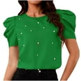 thumbnail image 1 of Posijego Women's Blouse with Pearls Puff Short Sleeve Dressy Casual Shirts Round Neck Summer Cute Tunic Tops, 1 of 6