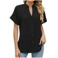 thumbnail image 1 of Posijego Women's Business Button down Shirts V Neck Short Sleeve Dress Shirt Lightweight Casual Work Blouses, 1 of 7