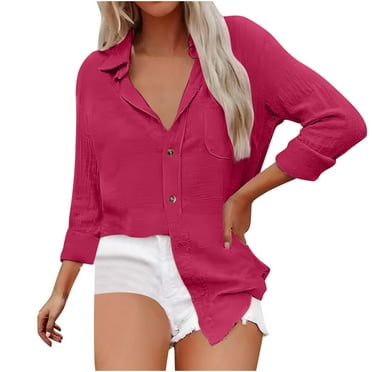 Posijego Women's Button down Shirt Solid Color Dressy Casual Blouse Business Work Formal Shirts for Women