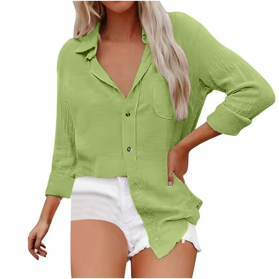 Posijego Women's Button down Shirt Solid Color Dressy Casual Blouse Business Work Formal Shirts for Women