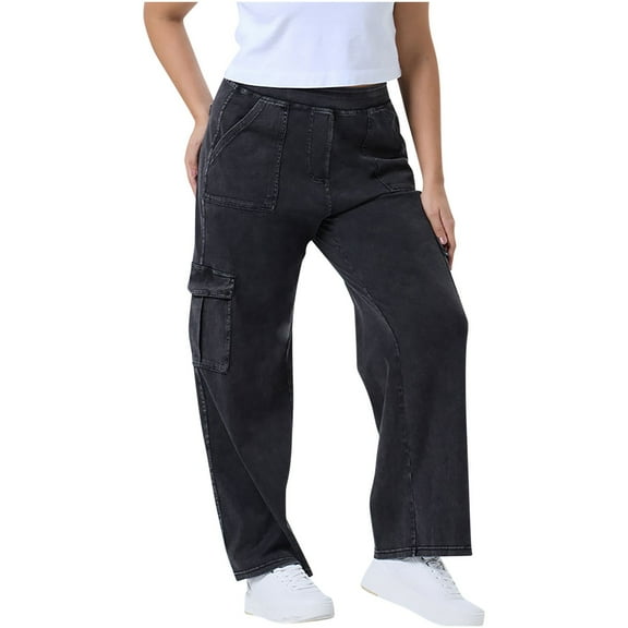 Posijego Women's Cargo Jeans Elastic High Waist Wide Leg Baggy Denim Pants Trendy Jean Pants with Pockets XL-4XL