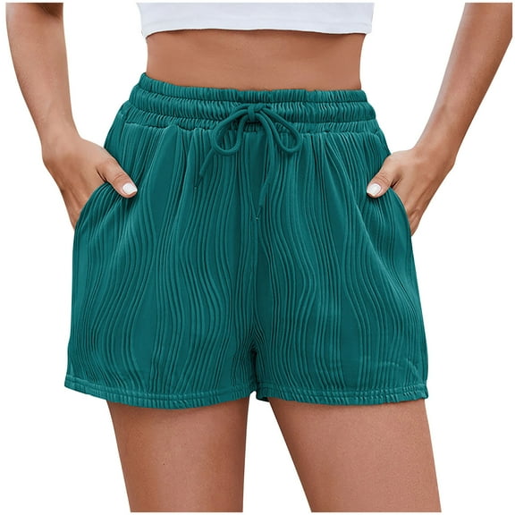 Posijego Women's Casual Shorts Textured High Waist Drawstring Wide Leg Shorts with Pockets Summer Causal