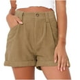 thumbnail image 1 of Posijego Women's Corduroy Shorts High Waist Plus Size Casual Shorts for Women Rolled Hem Summer Shorts, 1 of 7