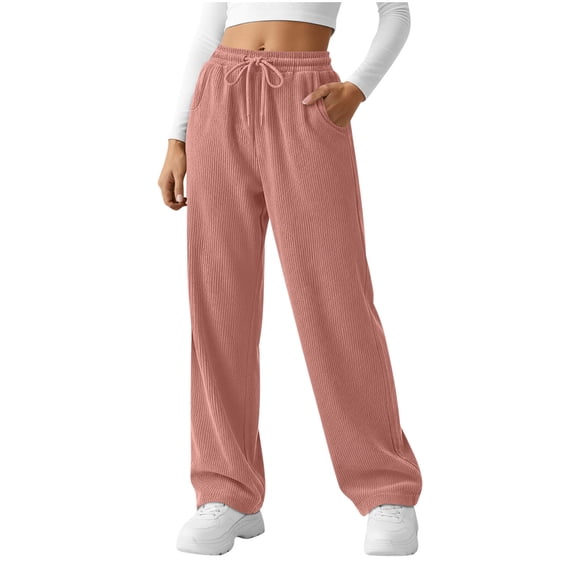 Posijego Women's Corduroy Wide Leg Pants Drawstring Elastic Waist Vintage Casual Formal Pants with Pockets
