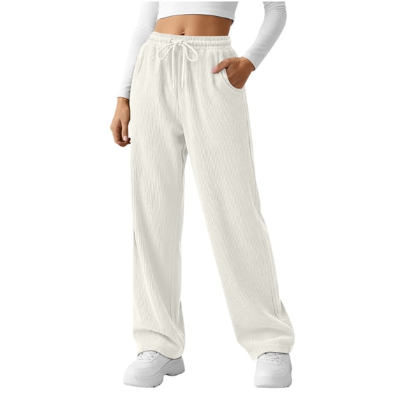 Posijego Women's Corduroy Wide Leg Pants Drawstring Elastic Waist Vintage Casual Formal Pants with Pockets