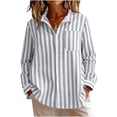 thumbnail image 1 of Posijego Women's Cotton Linen Button down Shirts Long Sleeve Striped Shirts Summer Vacation Collared Tops for Women, 1 of 8