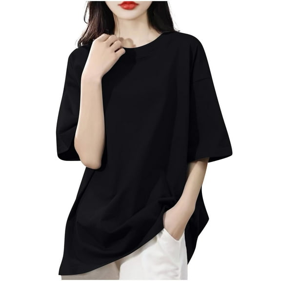 Posijego Women's Cotton T-Shirts Plain Basic Short Sleeve Crewneck Shirts Loose Oversized Tops for Women