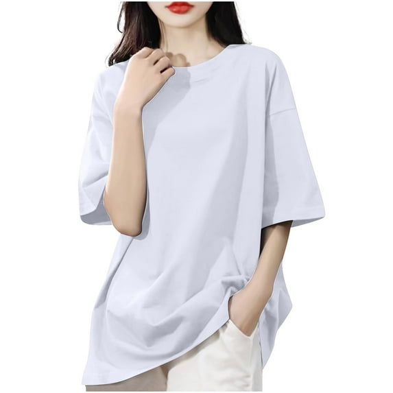 Posijego Women's Cotton T-Shirts Plain Basic Short Sleeve Crewneck Shirts Loose Oversized Tops for Women