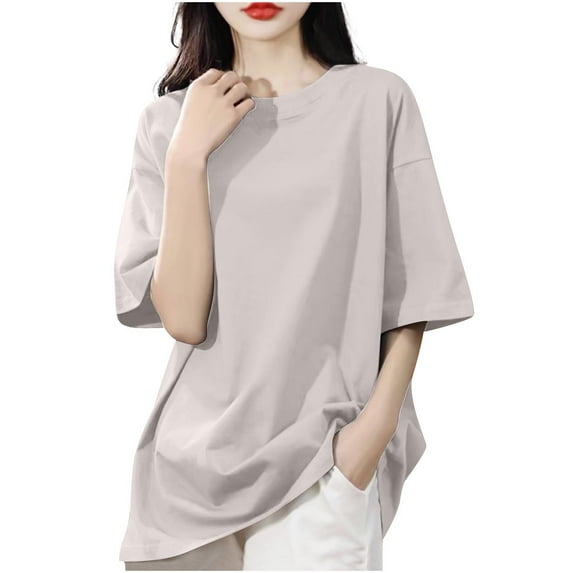 Posijego Women's Cotton T-Shirts Plain Basic Short Sleeve Crewneck Shirts Loose Oversized Tops for Women