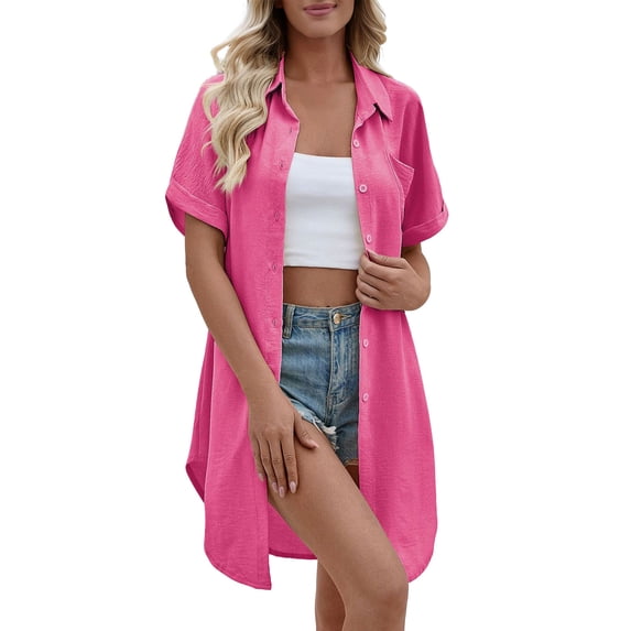 Posijego Women's Cover-Up Cardigan Short Sleeve Button down Long Cardigans Summer Beach Lightweight Open Front Outwear