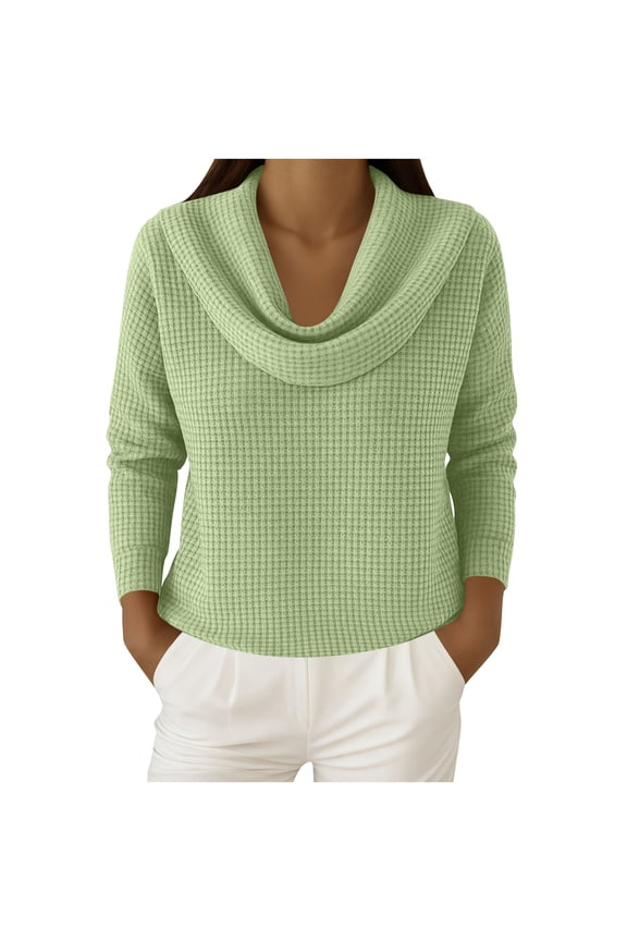 Women's Cowl Neck Sweatshirts Plus Size Long Sleeve Lightweight Solid Color Loose Pullover Shirts Tops for Women