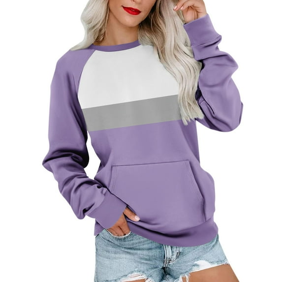 Posijego Women's Crewneck Sweatshirts Front Pocket Fall & Winter Clothes Ladies Long Sleeve Pullover Tops