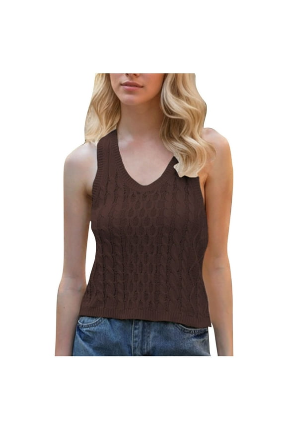 Women's Crochet Tank Tops Sleeveless Scoop Neck Cable Knit Sweater Vest Summer Clothes