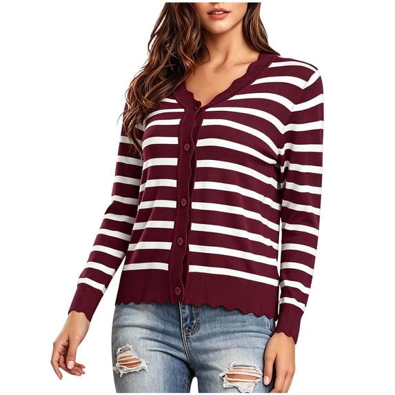 Posijego Women's Cropped Cardigans Striped Knit Open Front Sweaters Long Sleeve Button Front Cardigan Womens Clothes