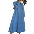 Posijego Women's Denim Dress Collared Long Sleeve ALine Maxi Dress