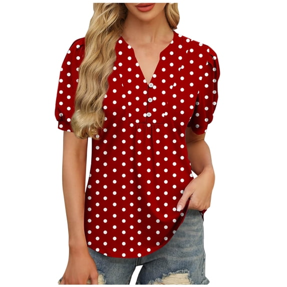 Posijego Women's Dressy Blouses V Neck Short Sleeve Pleated Tunics Business Office Casual Shirts Summer Tops for Ladies