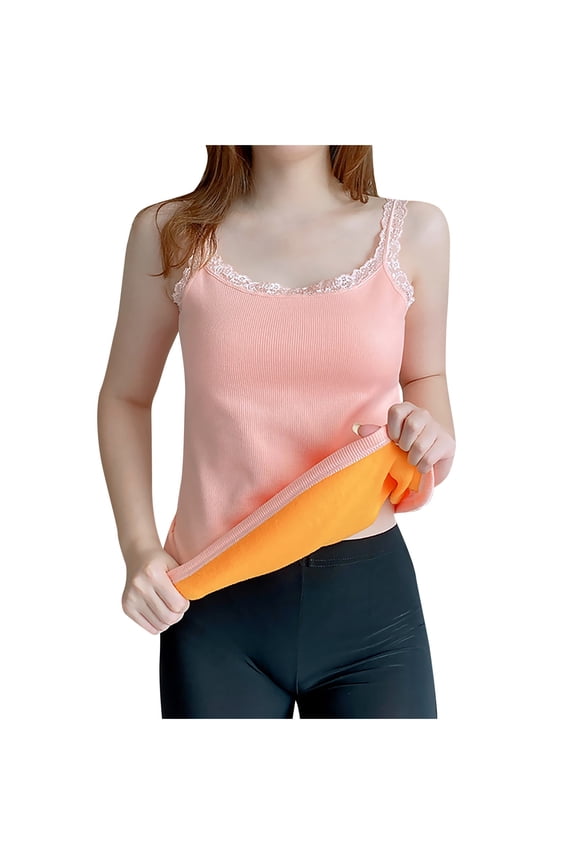 Women's Fleece Lined Tank Tops Lace Trim Camisoles Base Layer Thermal Undershirts for Women