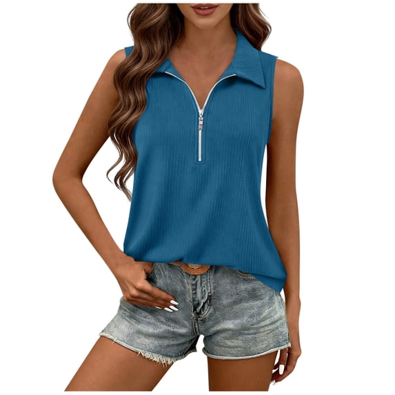 Posijego Women's Half Zip Tank Tops Loose Sleeveless Shirt Ribbed Dressy Casual Blouses Summer Work Tank Shirts