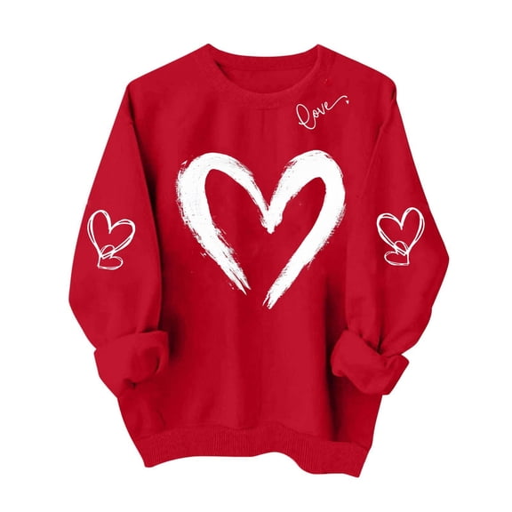 Posijego Women's Heart Graphic Sweatshirts Valentines Day Clothes Long Sleeve Crewneck Loose Basic Spring Tops