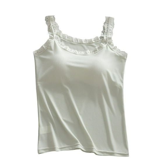 Posijego Women's Lace Camisole Tops with Bra Pads Ribbed Tank Tops Basic Layers Undershirts for Women