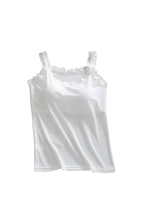Women's Lace Camisole Tops with Bra Pads Ribbed Tank Tops Basic Layers Undershirts for Women
