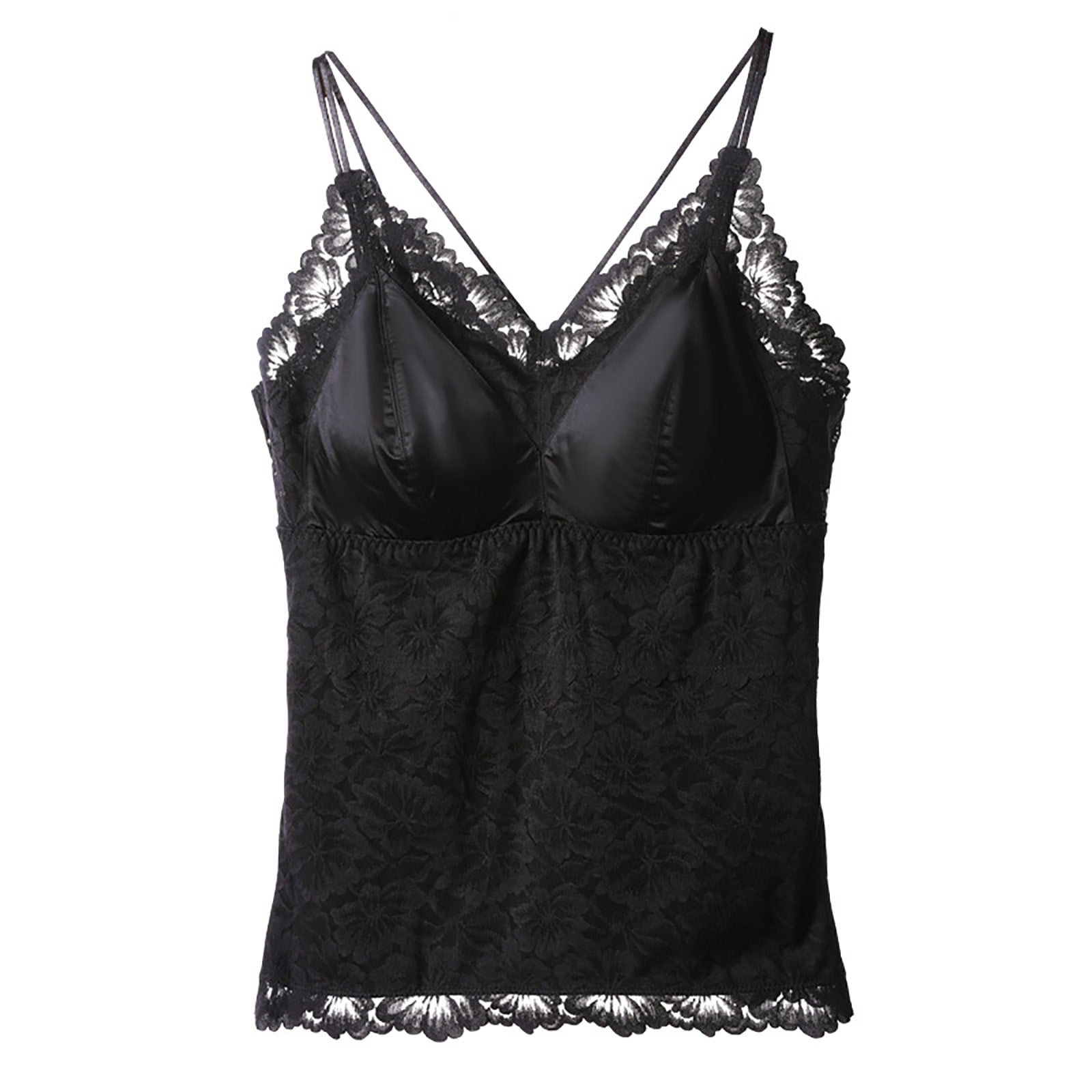 Posijego Women's Lace Tank Top Built-In Bra Padded Spaghetti