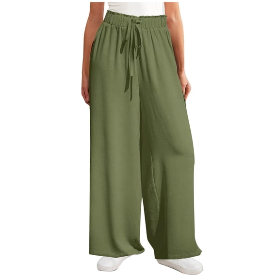 Posijego Women's Linen Lounge Pants Baggy High Waist Wide Leg Palazzo Pants Casual Flowy Trousers for Women