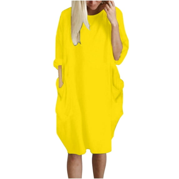 Posijego Women's Long Sleeve T Shirt Dresses with Pockets Plus Size Dress Loose Mini Dresses Spring Summer