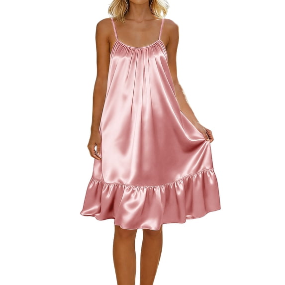Posijego Women's Satin Nightgowns Sleeveless Nightdresses Camisole Dresses Ruffled Pajama Dresses Sleepwear Loungewear