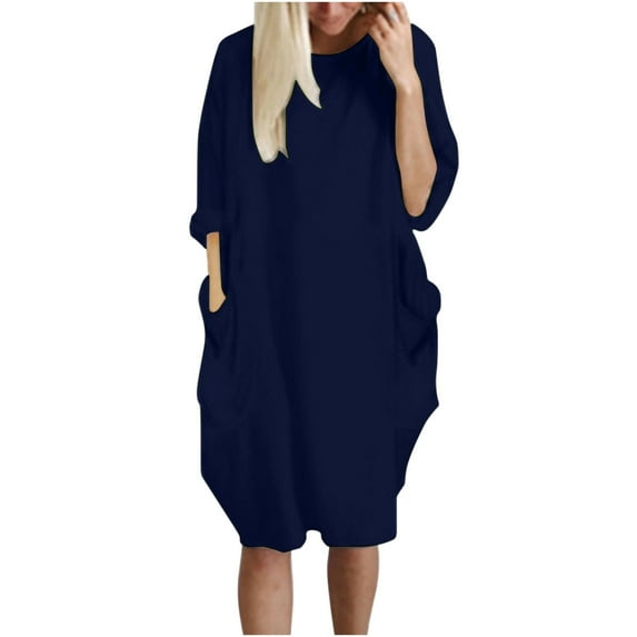 Posijego Women's Long Sleeve T Shirt Dresses with Pockets Plus Size Dress Loose Mini Dresses Spring Summer