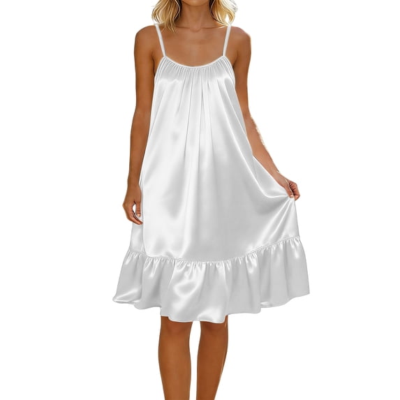 Posijego Women's Satin Nightgowns Sleeveless Nightdresses Camisole Dresses Ruffled Pajama Dresses Sleepwear Loungewear