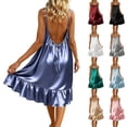 thumbnail image 1 of Posijego Women's Satin Nightgowns Sleeveless Nightdresses Camisole Dresses Ruffled Pajama Dresses Sleepwear Loungewear, 1 of 9