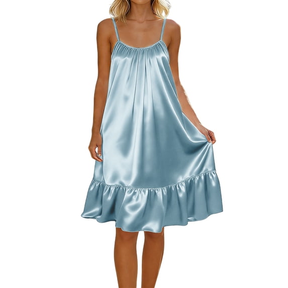 Posijego Women's Satin Nightgowns Sleeveless Nightdresses Camisole Dresses Ruffled Pajama Dresses Sleepwear Loungewear