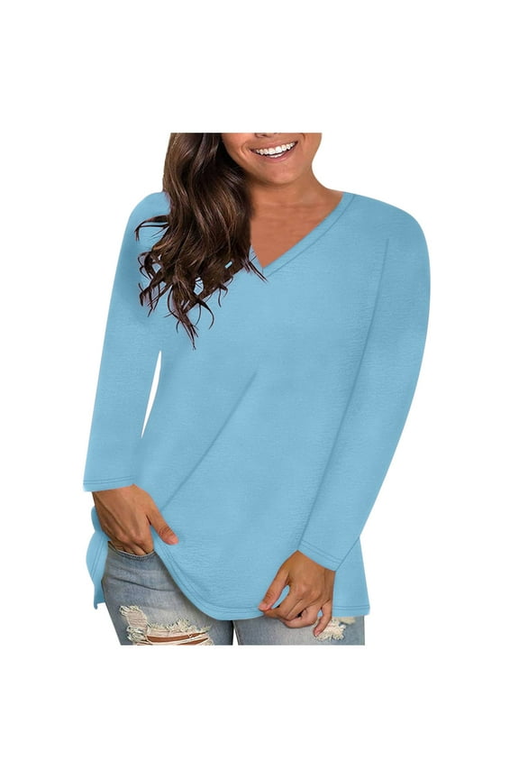 Women's Long Sleeve T Shirt Solid Color Lightweight Tshirts Crew Neck Cute Tops Spring Casual Tee