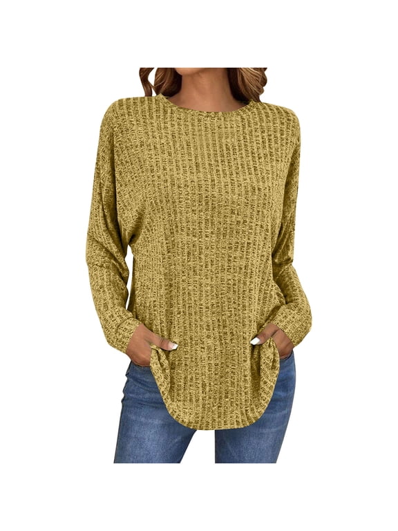 Women's Long Sleeve Tunic Tops Casual Round Neck Spring Shirts Lightweight Knit Sweater for Women