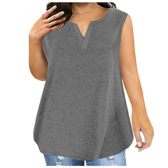 Posijego Women's Loose Tank Tops Summer Dressy V Neck Plain Basic Tank Tees Plus Size Sleeveless Shirts