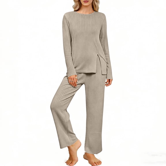 Posijego Women's Lounge Sets 2 Piece Outfit Knit Long Sleeve Sweater Pants Sleepwear Loungewear Spring Clothes