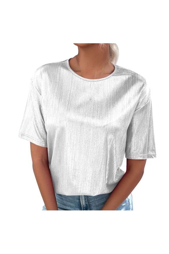 Women's Metallic T Shirts Glitter Sparkly Short Sleeve Tops Going out Tees Party Club Blouses