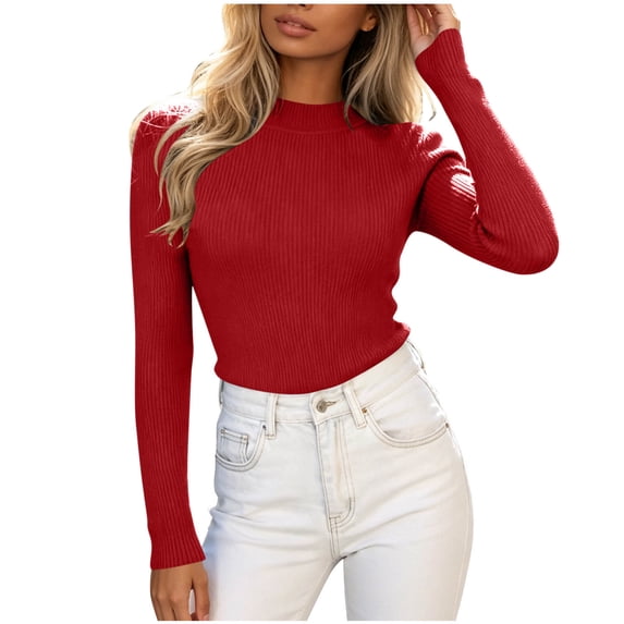 Posijego Women's Mock Neck Long Sleeve Shirts Ribbed Slim Knit Tops Base Layering Undershirts Tees Shirts Women Tops