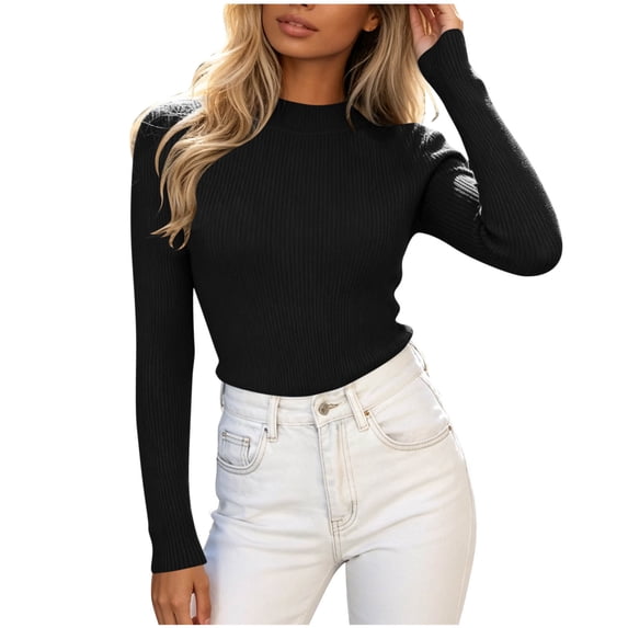 Posijego Women's Mock Neck Long Sleeve Shirts Ribbed Slim Knit Tops Base Layering Undershirts Tees Shirts Women Tops
