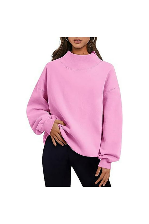 Women's Mock Neck Sweatshirts Fall Athletic Tops Solid Color Long Sleeve Pullover Top Trendy Clothes