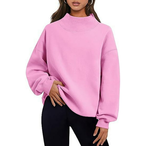 Posijego Women's Mock Neck Sweatshirts Fall Athletic Tops Solid Color Long Sleeve Pullover Top Trendy Clothes