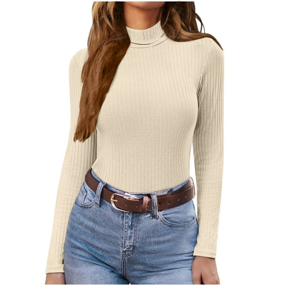 Posijego Women's Mock Turtleneck Long Sleeve Shirts Plain Basic T-Shirts Casual Slim Going out Tops
