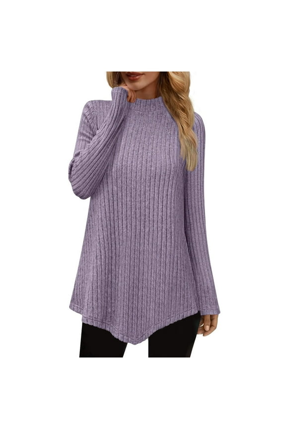 Women's Mock Turtleneck Sweater Long Sleeve Shirts Tunic Tops to Wear Leggings High Low Hem