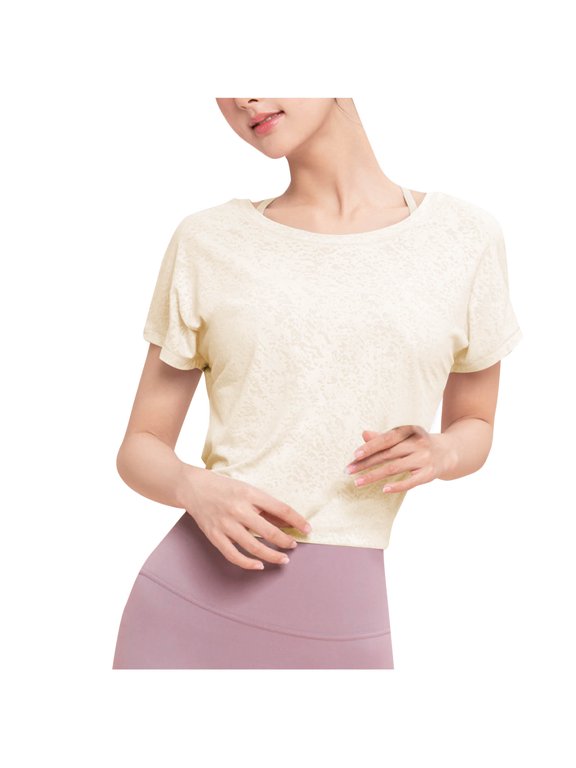 Women's Open Back Tops Backless Short Sleeve Athletic Shirts Running Workout Yoga Tees Activewear