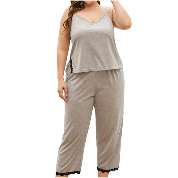 Posijego Women's PJs Set 2 Piece V Neck Cami Tank Tops and Capri Pants Pajama Nightwear Loungewear Set