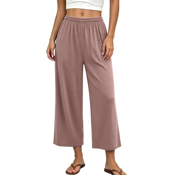 Posijego Women's Pajama Capri Pants High Waisted Elastic Wide Leg Capris Pants Pjs Bottoms Lounge Pants with Pockets