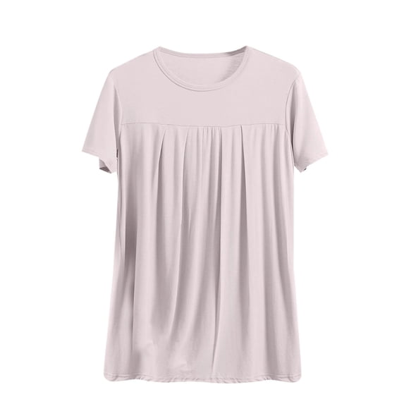Posijego Women's Pajama Tops Plus Size Sleep Top Short Sleeve Pleated Loose Casual T-Shirts Loungewear