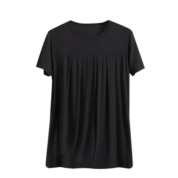 Posijego Women's Pajama Tops Plus Size Sleep Top Short Sleeve Pleated Loose Casual T-Shirts Loungewear
